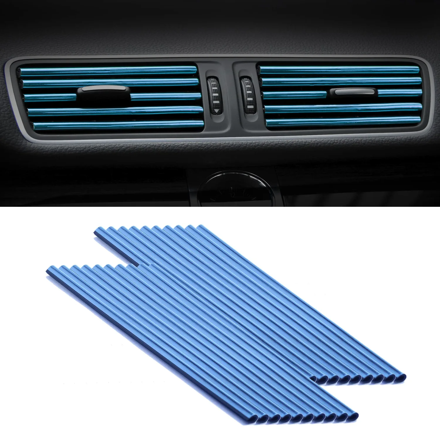 SINGARO 20 Pieces Car Air Conditioner Air Outlet Decorative Strips, Bendable DIY Decorative Strips, Universal for Most Air Outlets, Car Interior Accessories (Blue)