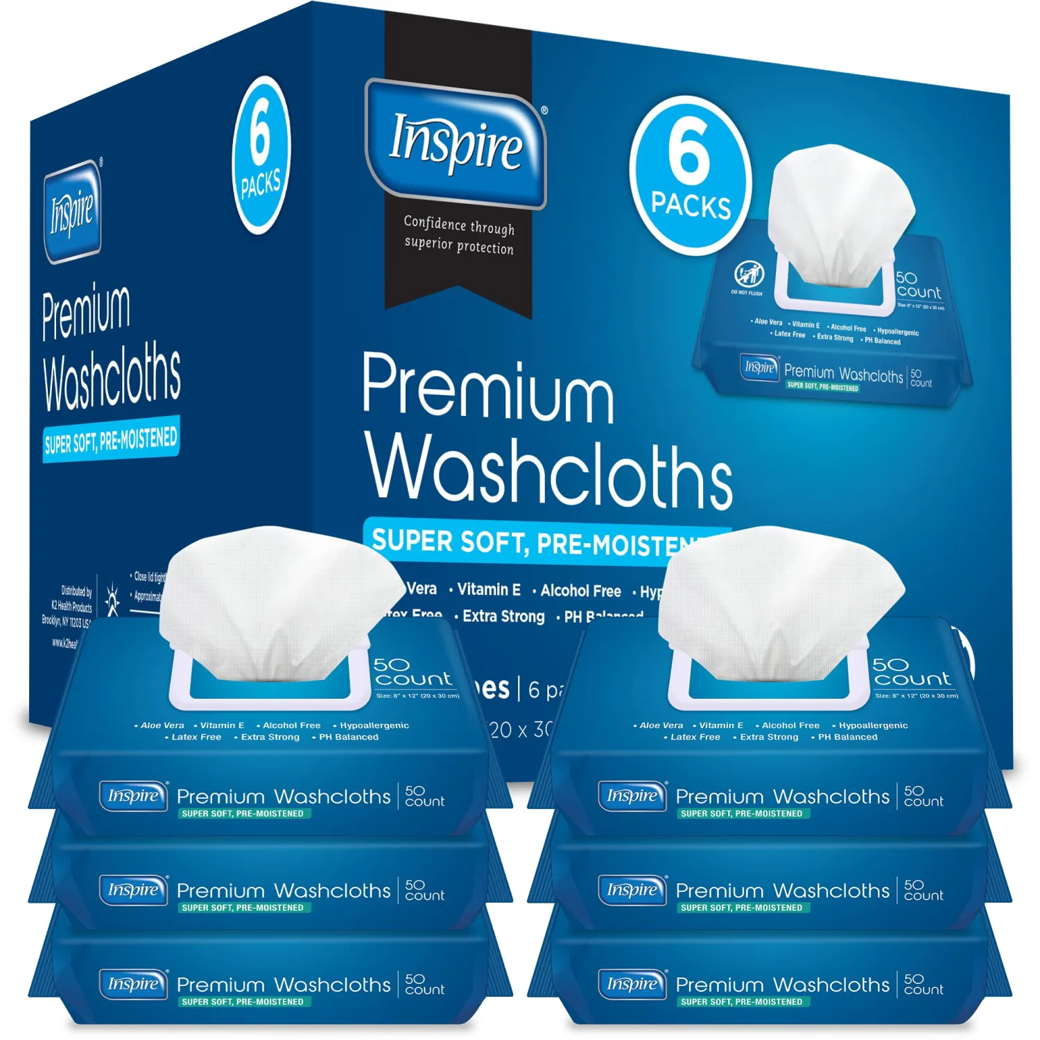 Inspire Adult Wet Wipes, Adult Wash Cloths, Adult Wipes for Incontinence & Cleansing for Elderly, 8"x12" (300 count)