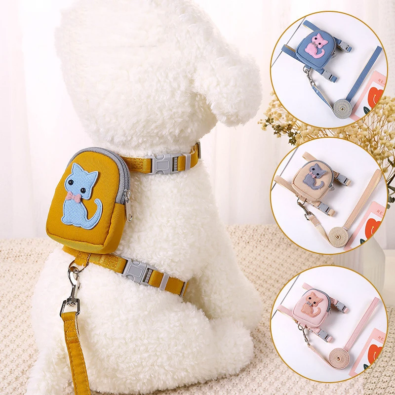 Pet Backpack Teddy Bear Traction Rope Cat Dog Chest Strap