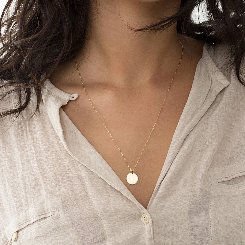 Gold Circular Double Layered Pendant Necklace