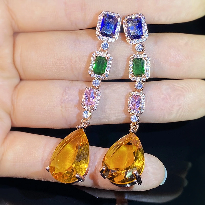 Fantastic Zircon Colored Gem Tassel Earrings