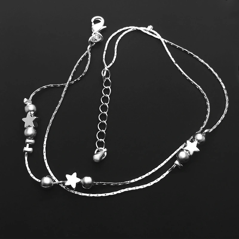 Double-layer Pink Bead Star Anklet