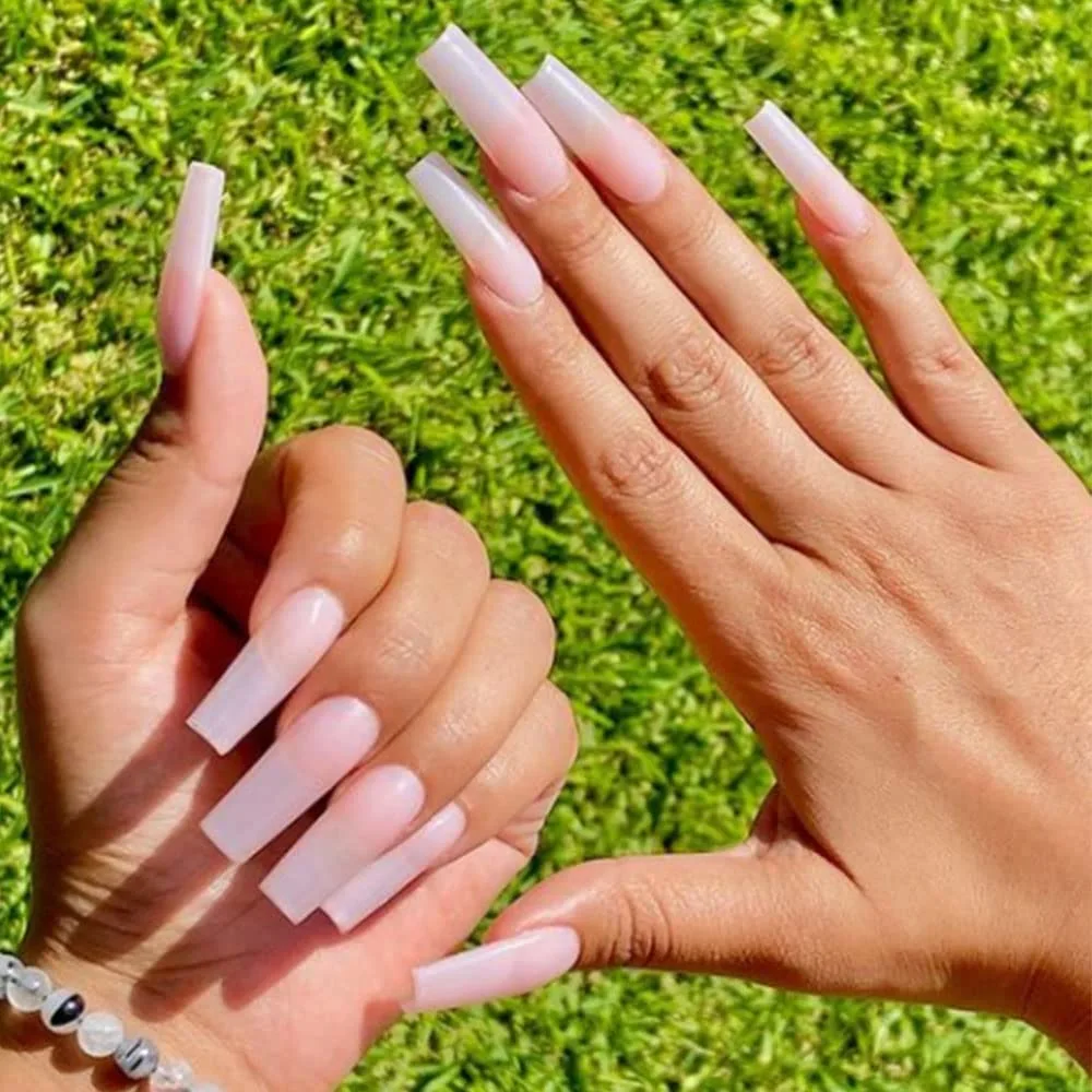 Press on Nails Square Long False Nails Gradient Fake Nails Acrylics Full Cover Tips for Women and Girls 24PCS