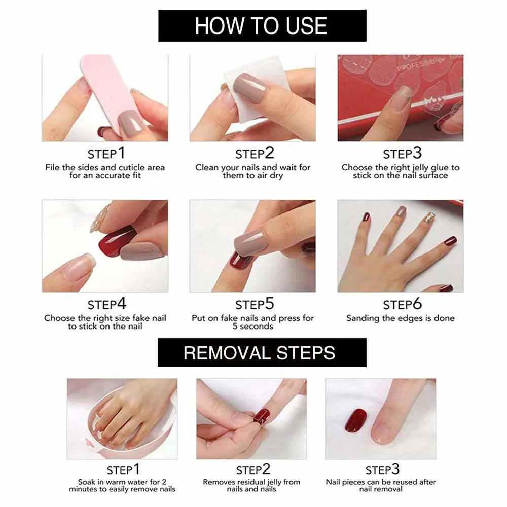 Press on Nails Square Long False Nails Gradient Fake Nails Acrylics Full Cover Tips for Women and Girls 24PCS