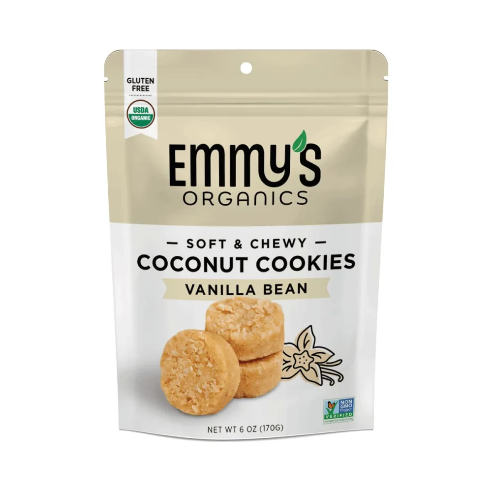 Emmy's Organics Coconut Cookies, Vanilla Bean, 6 oz (Pack of 2) | Gluten-Free Organic Cookies, Vegan, Paleo-Friendly
