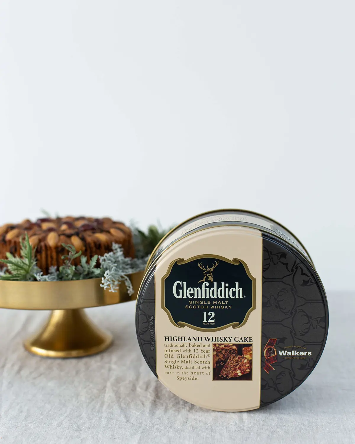 Walker's Shortbread Glenfiddich Highland Holiday Whisky Cake, Luxury Holiday Treat, 28.2 Oz Tin