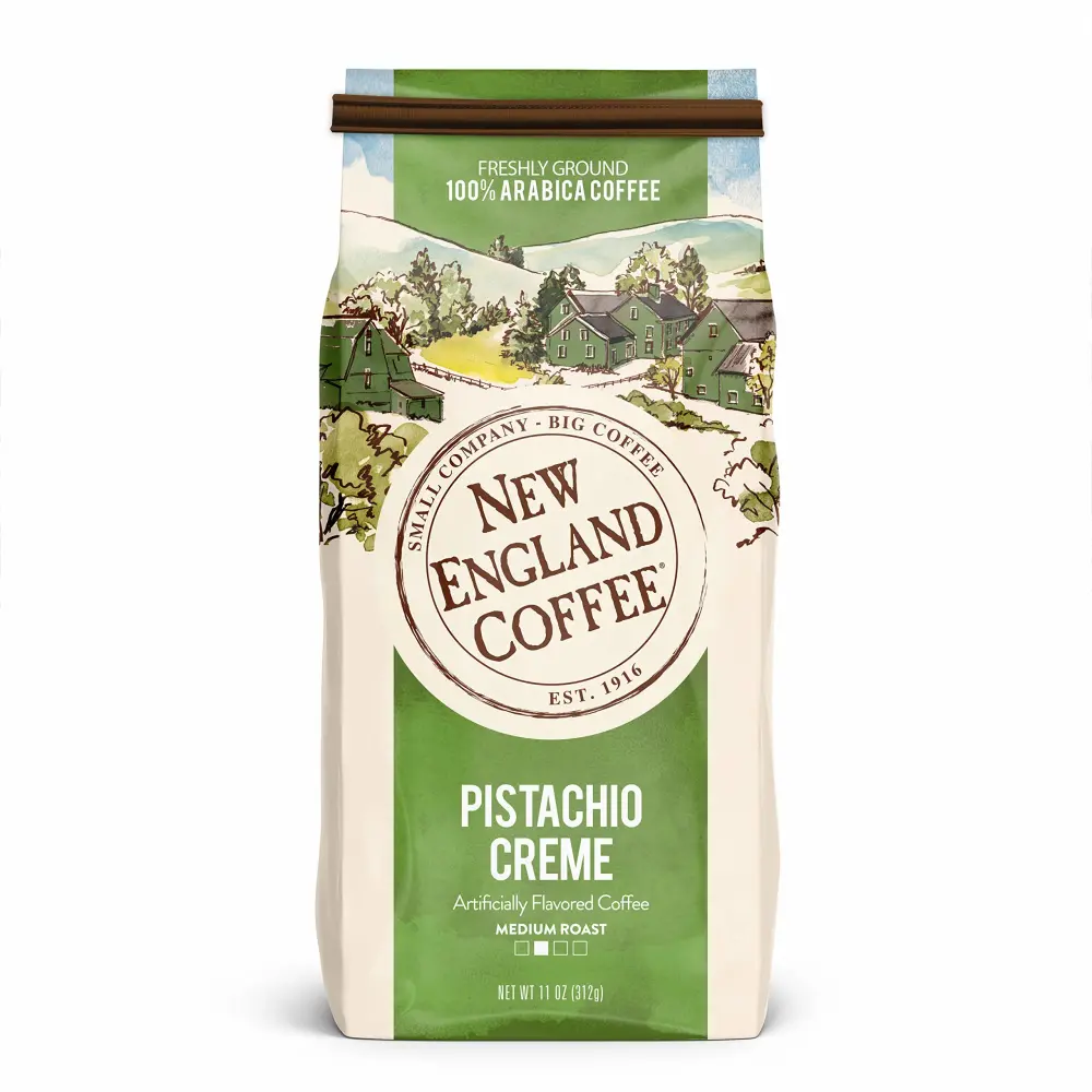 New England Coffee Pistachio Crème Medium Roast Ground Coffee, 11oz Bag (Pack of 1)