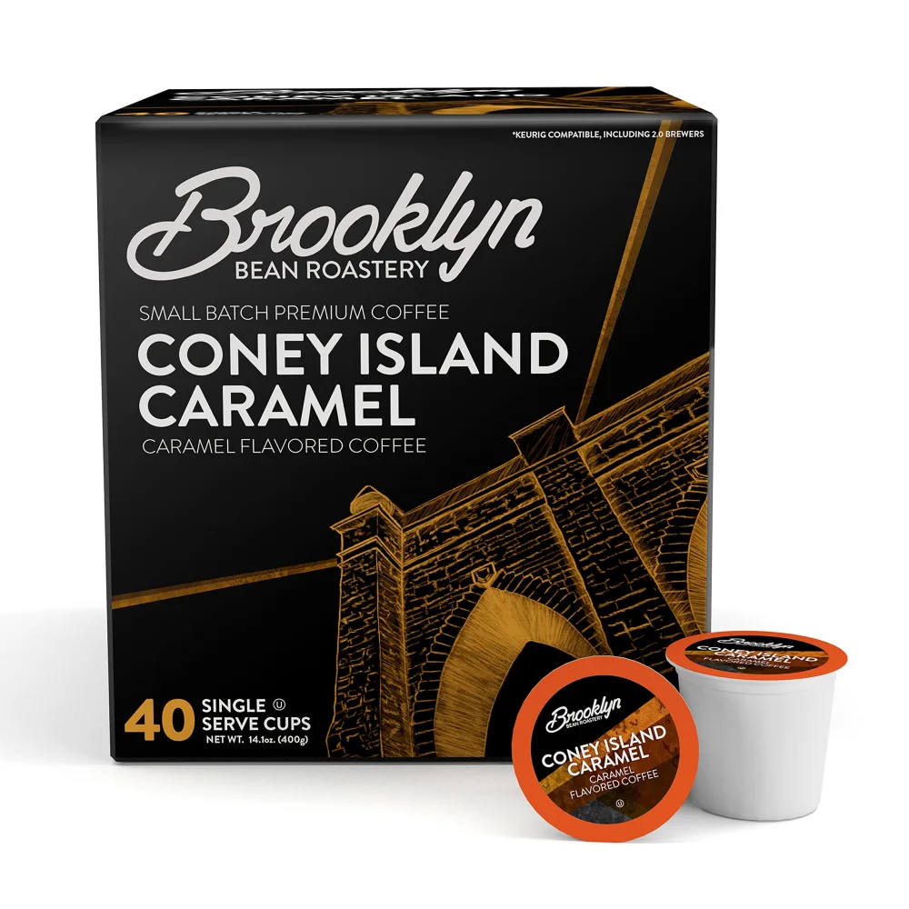 Brooklyn Beans Coney Island Caramel Gourmet Coffee Pods - Compatible with Keurig K Cup Brewers Including 2.0 Machines, 40 Count, Rich and Creamy Caramel