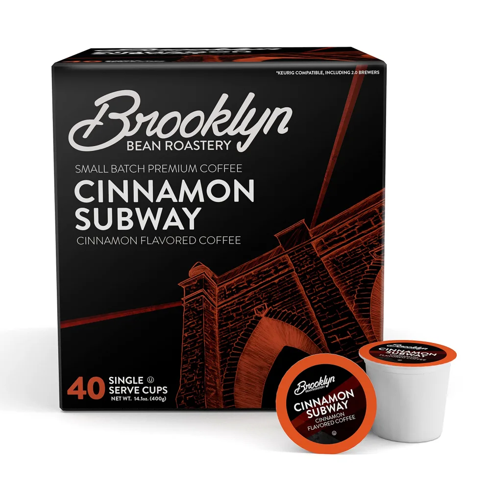 Brooklyn Beans Cinnamon Subway Gourmet Coffee Pods - Compatible with Keurig K Cup Brewers Including 2.0 Machines, 40 Count, Spicy Cinnamon Flavored