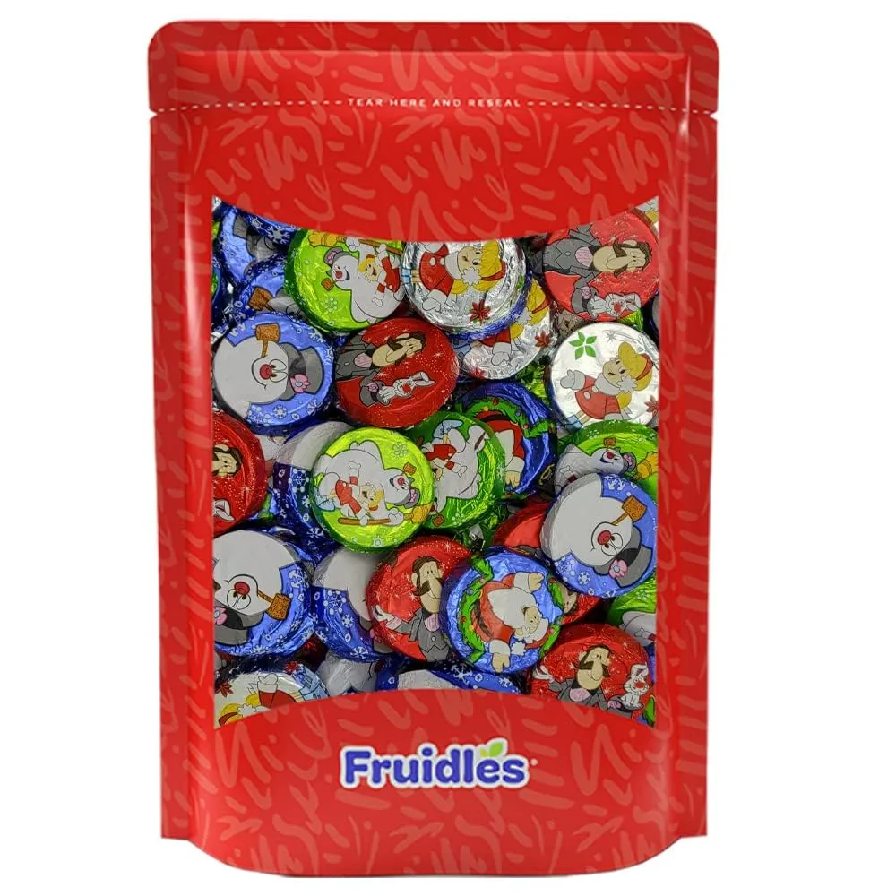 Fruidles Christmas Milk Chocolate Snowman Themed Discs, Double Crisps, Party Bag Fillers, Individually Wrapped Foils, Kosher Certified Dairy (Half-Pound)