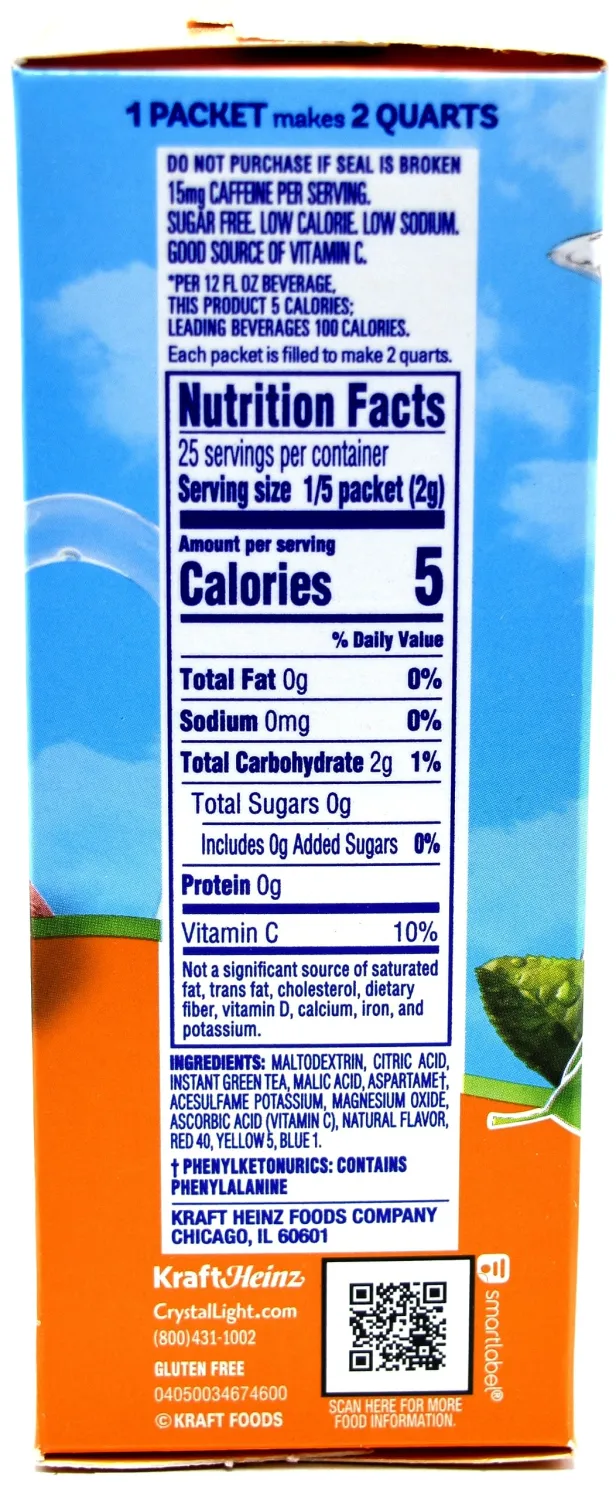 Crystal Light Peach Mango Green Tea Drink Mix, 10-Quart Canister