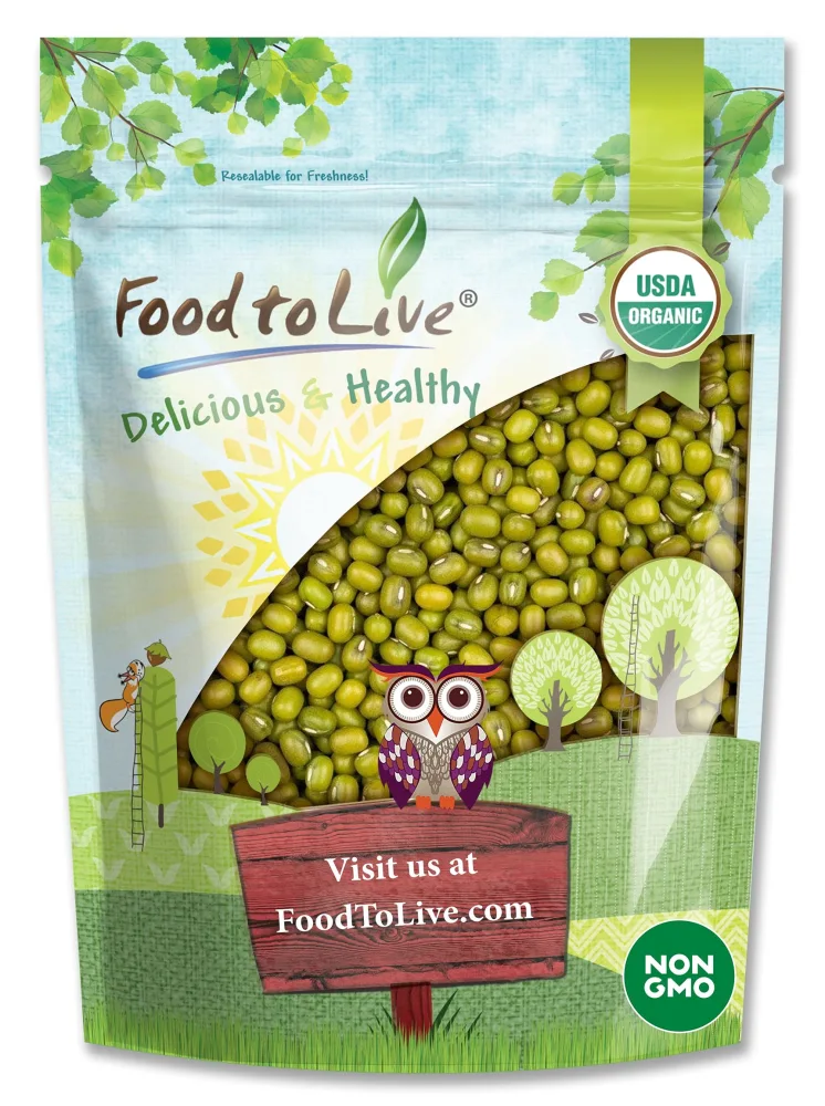 Food to Live Organic Mung Beans, 1 Pound – Non-GMO, Whole Dried Beans, Green Gram, Sproutable, Kosher, Sirtfood. Good Source of Fiber and Protein.