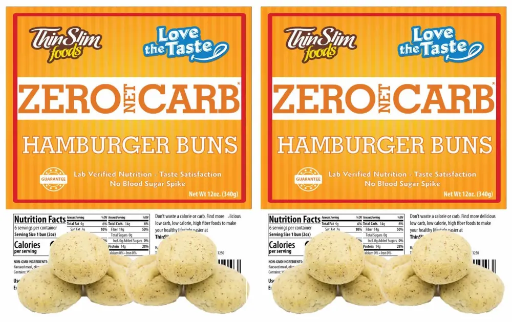 ThinSlim Foods Low Carb Hamburger Buns - Keto-Friendly 2 Pack (12 Buns)