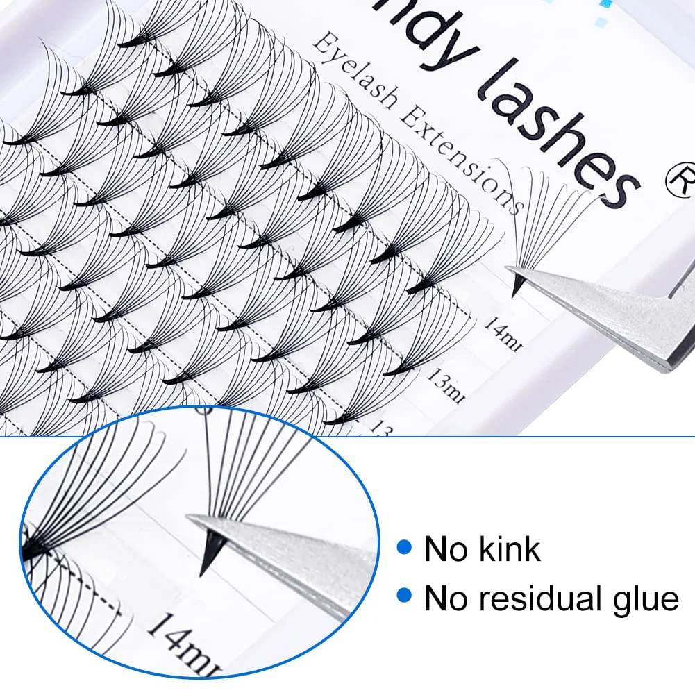 Premade Fans Eyelash Extensions 5D 6D 7D 8D 10D Volume Lash Extensions 0.07mm Thickness Short Stem heat bonded Premade Fans Russian Volume Pre-fanned Lash Extensions(8D-0.07-D, 8-14mm Mixed Tray)