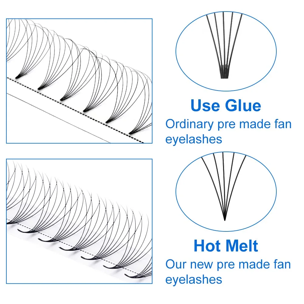 Premade Fans Eyelash Extensions 5D 6D 7D 8D 10D Volume Lash Extensions 0.07mm Thickness Short Stem heat bonded Premade Fans Russian Volume Pre-fanned Lash Extensions(6D-0.07-C, 8-14mm Mixed Tray)