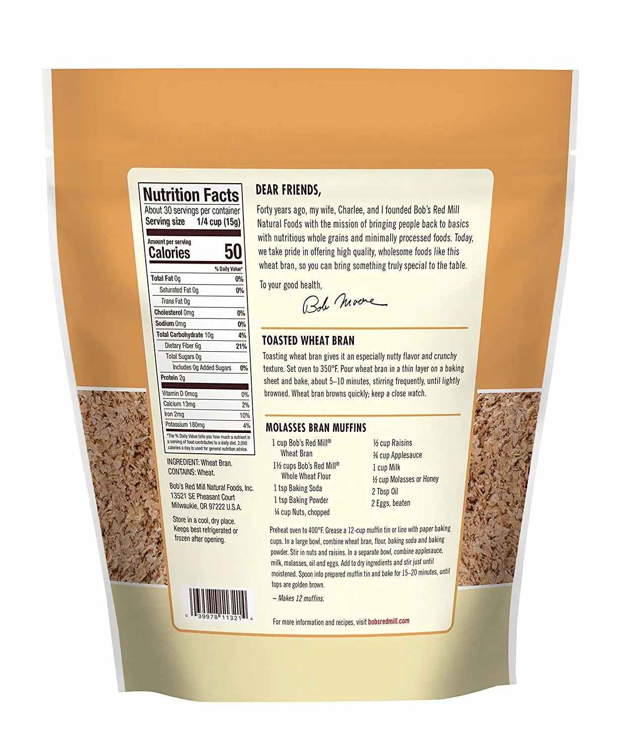 Bob's Red Mill High Fiber Wheat Bran, 16 OZ (Pack of 2)