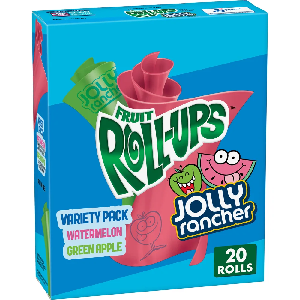 Betty Crocker Variety Pack Fruit Roll-Ups Fruit Flavored Snacks, Jolly Rancher Green Apple & Watermelon, 20 Count