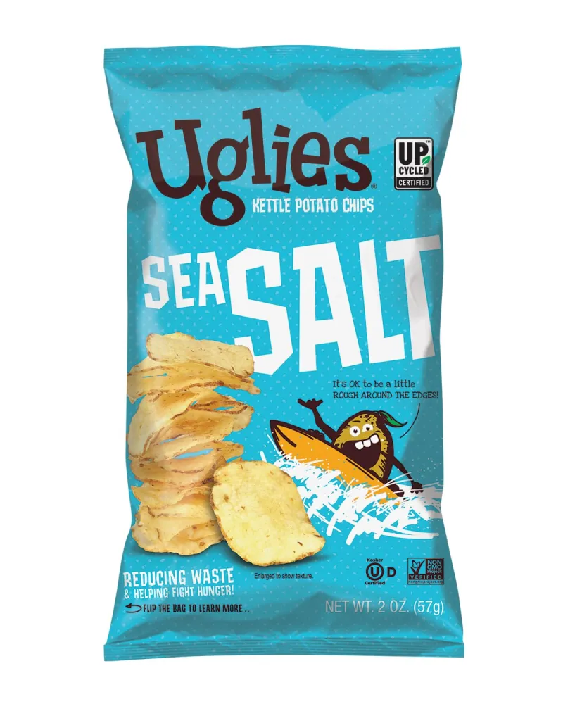 UGLIES Kettle-Cooked Potato Chips, Gluten-Free Snacks, Kosher-Friendly Chips, Non-GMO Snacks for Kids or Office, Lunch Snacks, Individual Snack Packs, Sea Salt Potato Chips, 2 Oz. Each, Pack of 12