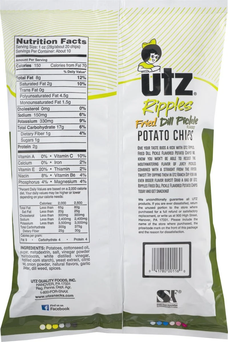 UTZ Potato Chips, Ripples, Fried Dill Pickle, 2.875 oz Bags (Pack of 4)