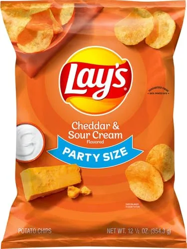 Lay's Potato Chips, Cheddar and Sour Cream Snacks, Party Size, 12.5oz Bag
