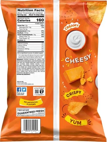 Lay's Potato Chips, Cheddar and Sour Cream Snacks, Party Size, 12.5oz Bag