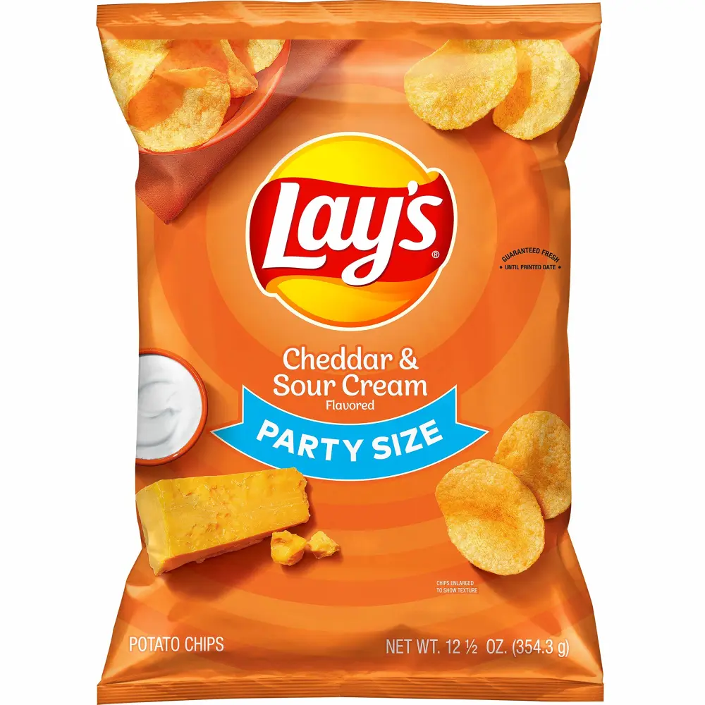 Lay's Potato Chips, Cheddar and Sour Cream Snacks, Party Size, 12.5oz Bag