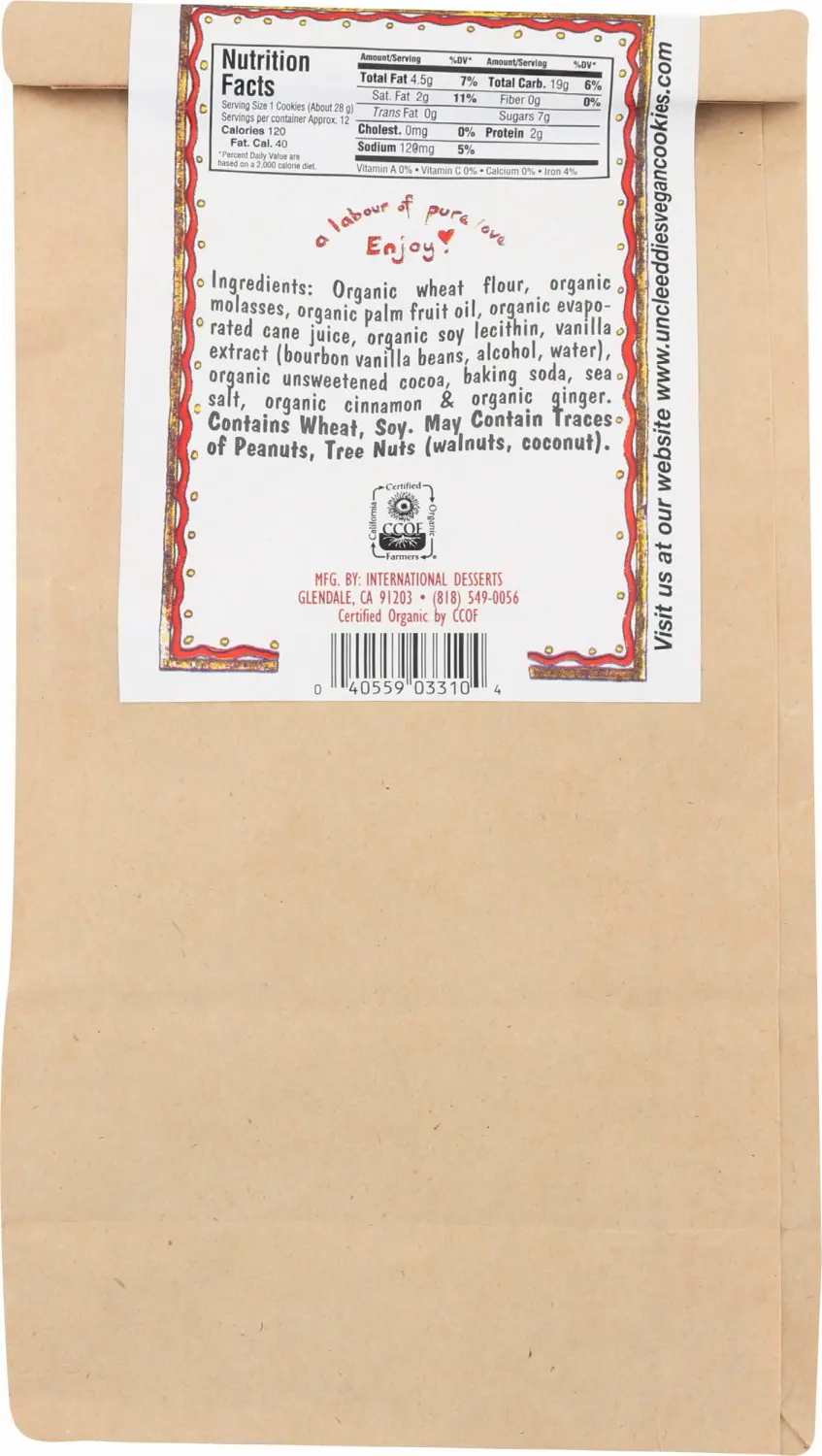 Uncle Eddie's Vegan, Organic Molasses Cookie, 12 oz