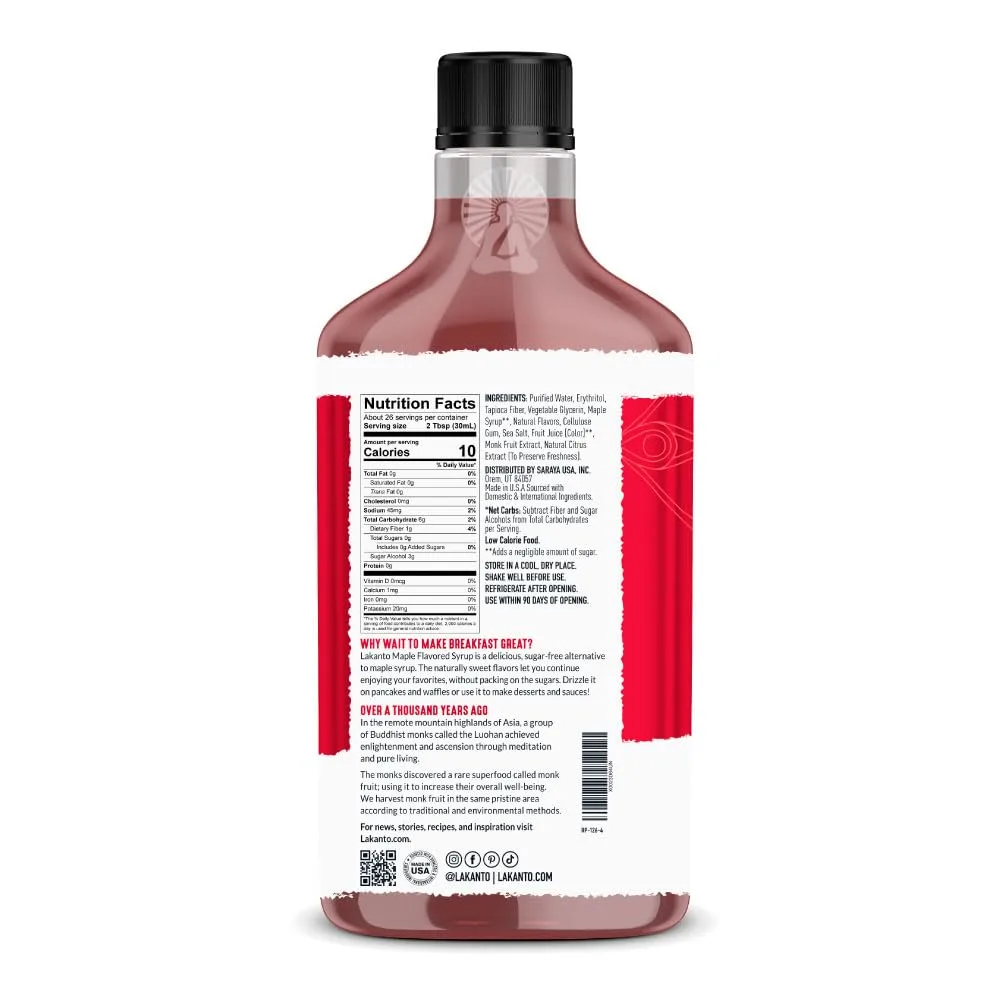 Lakanto Sugar Free Maple Syrup - Monk Fruit Sweetener, Keto Diet Friendly, Vegan, 1g Net Carbs, Pancakes, Waffles, Oatmeal, Coffee, Tea, Granola, Frosting, Marinade, Dressing (13 fl oz - Pack of 3)