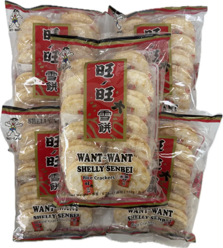 Want Want Big Shelly Shenbei Snowy Crispy Rick Cracker Biscuits - Sugar Glazed 5.30 oz. (Pack of 5)