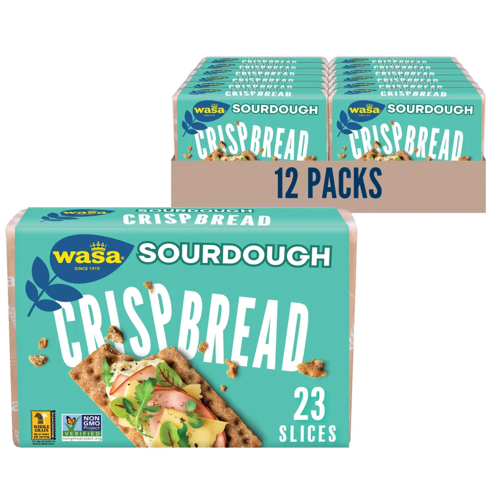 Wasa Sourdough Crispbread, 9.7 oz (Pack of 12), Crackers, Non-GMO Ingredients, Fat Free