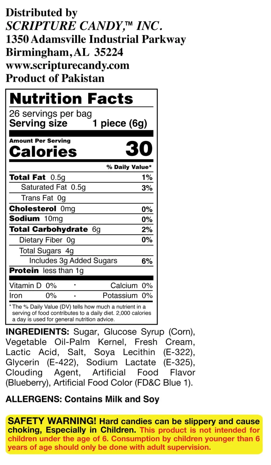Scripture Candy, Blueberries & Cream Hard Candy 5.5oz Bag, 25 Pieces