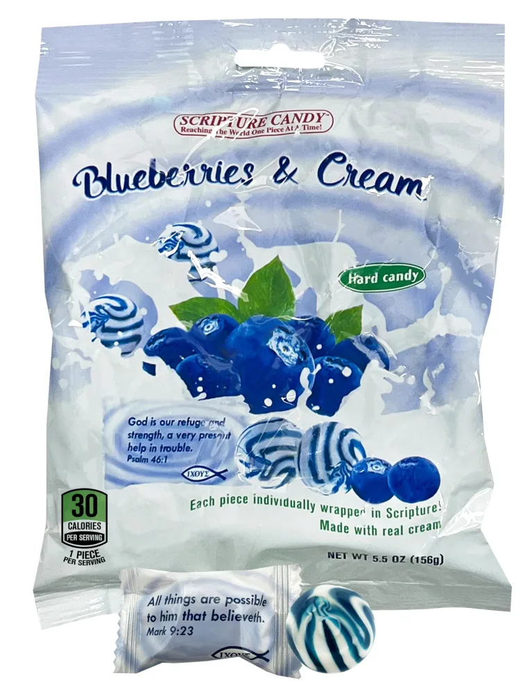 Scripture Candy, Blueberries & Cream Hard Candy 5.5oz Bag, 25 Pieces