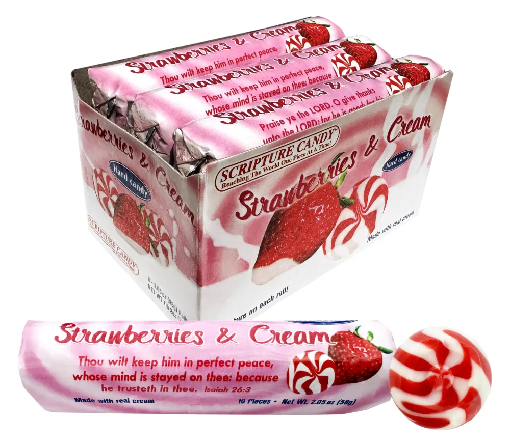 Scripture Candy, Strawberry & Cream Hard Candy Rolls, 9 Count