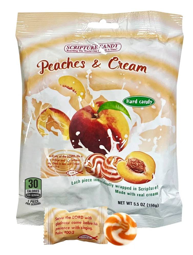 Scripture Candy, Peaches & Cream Hard Candy 5.5oz Bag, 25 Pieces