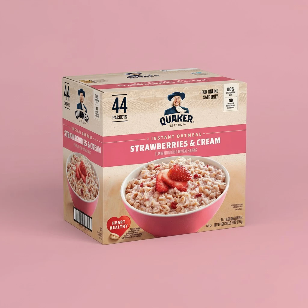 Quaker Instant Oatmeal, Strawberries & Cream, 1.05 Oz, (Pack of 44)