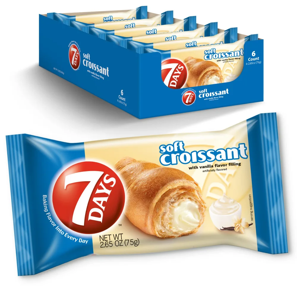 7Days Soft Croissant, Vanilla Croissant, Breakfast Pastry, Individually Wrapped On The Go Snack, Non-GMO, 2.65 Ounce (Pack of 6)