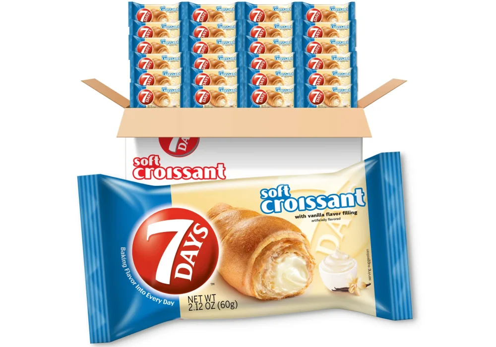 7Days Soft Croissant, Vanilla Filling, Perfect Breakfast Pastry or Snack, Non-GMO (Pack of 24)