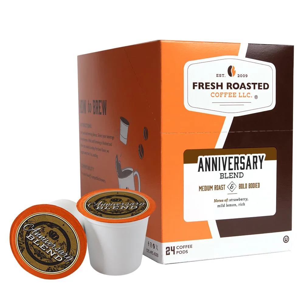 Fresh Roasted Coffee, Anniversary Blend, Medium Roast, Kosher, K-Cup Compatible, 24 Pods