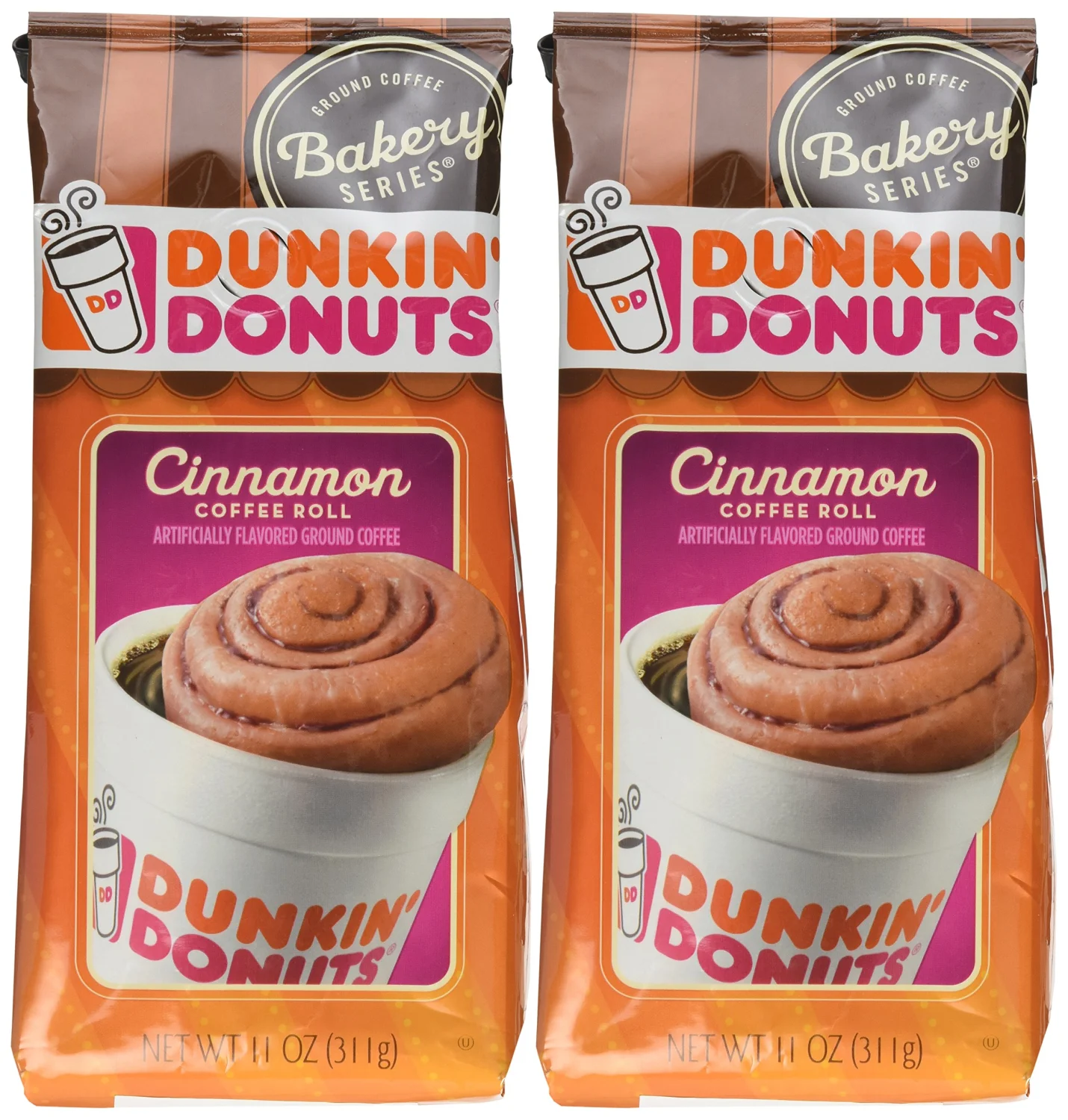 Dunkin' Donuts Bakery Series, Cinnamon Coffee Roll Ground Coffee - 11 Ounce Bags Pack Of 2