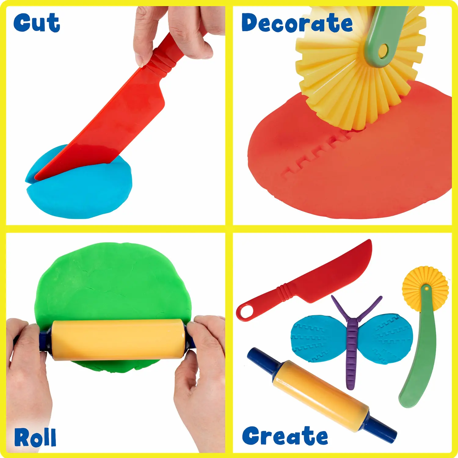 READY 2 LEARN Dough Tools - Set of 6 - Arts and Crafts for Kids - Sculpting Tools to Roll, Cut, Mold and Flatten - Art Supplies for Pottery and Dough