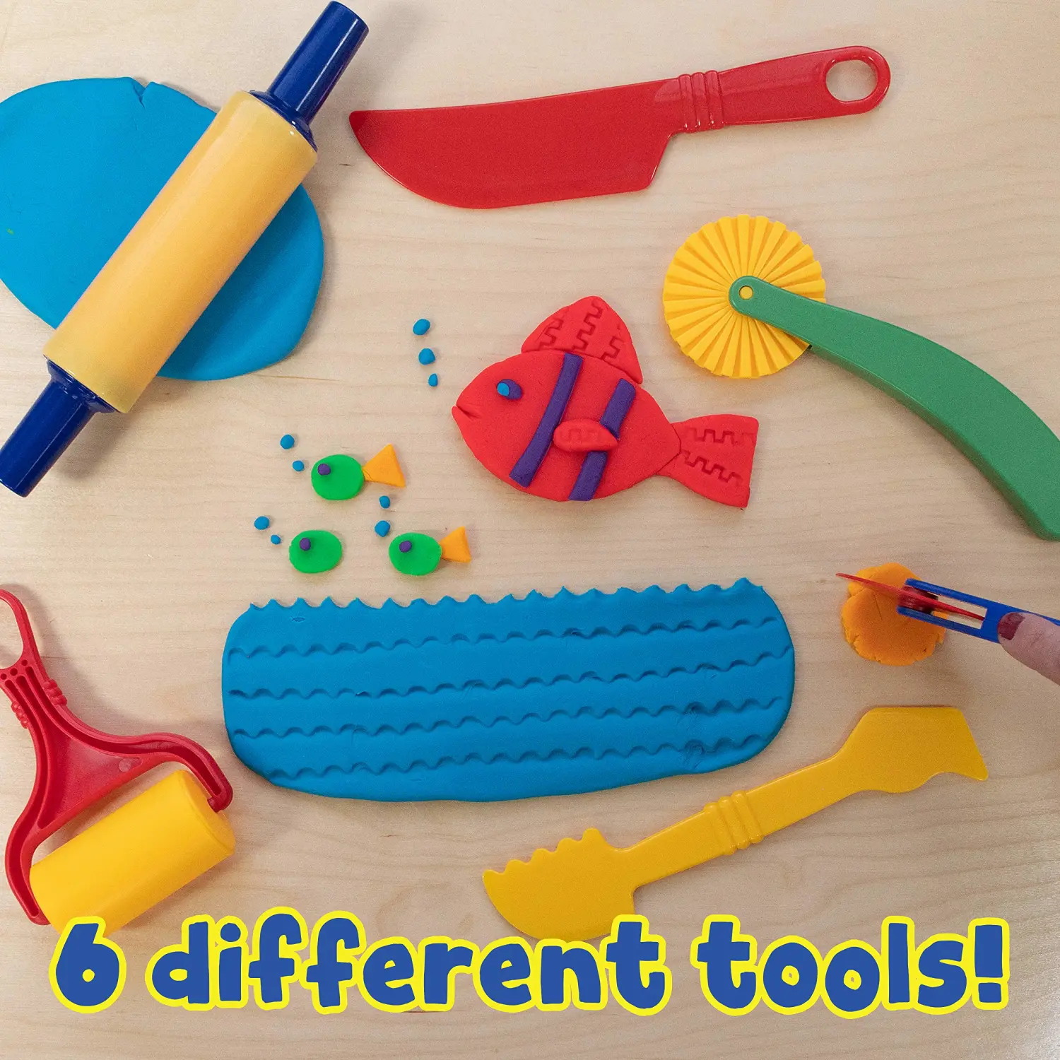 READY 2 LEARN Dough Tools - Set of 6 - Arts and Crafts for Kids - Sculpting Tools to Roll, Cut, Mold and Flatten - Art Supplies for Pottery and Dough