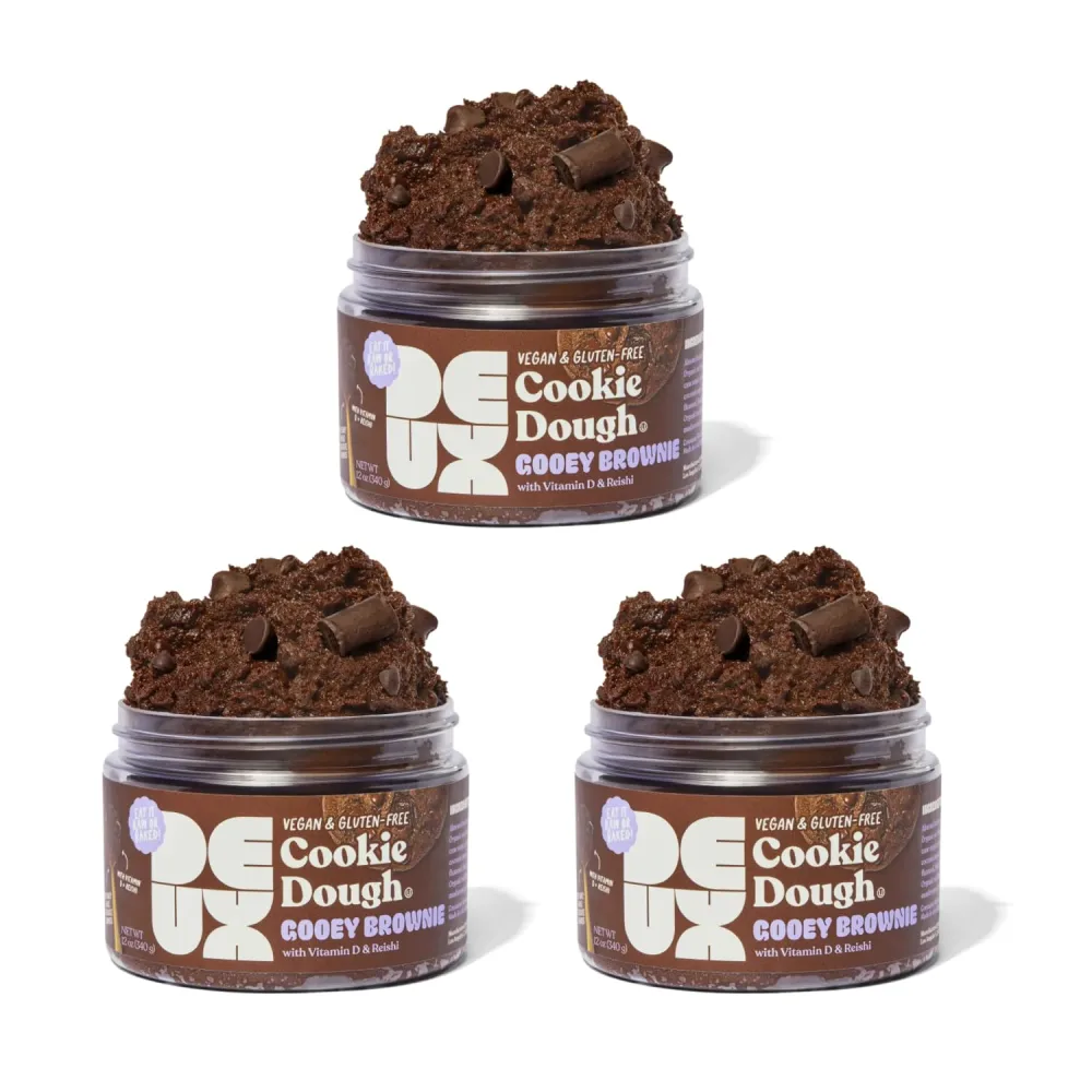 DEUX Vegan Cookie Dough - Gluten Free Cookies, Healthy Cookies, Superfood Desserts, Edible Cookie Dough, Ready to Eat, Vegan Cookies, Brownie Batter, 12 oz (3-Pack)