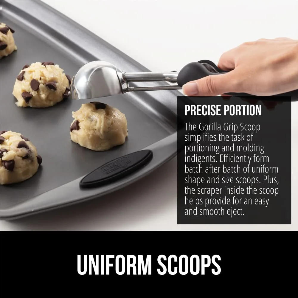 Gorilla Grip Stainless Steel Multipurpose BPA-Free Spring Scoop, 2 TSP, for Melon, Cookie Dough, Ice Cream Scoops, Perfect Portion Sizes, Easy Squeeze and Clean Release, Scooper Size 100, Black