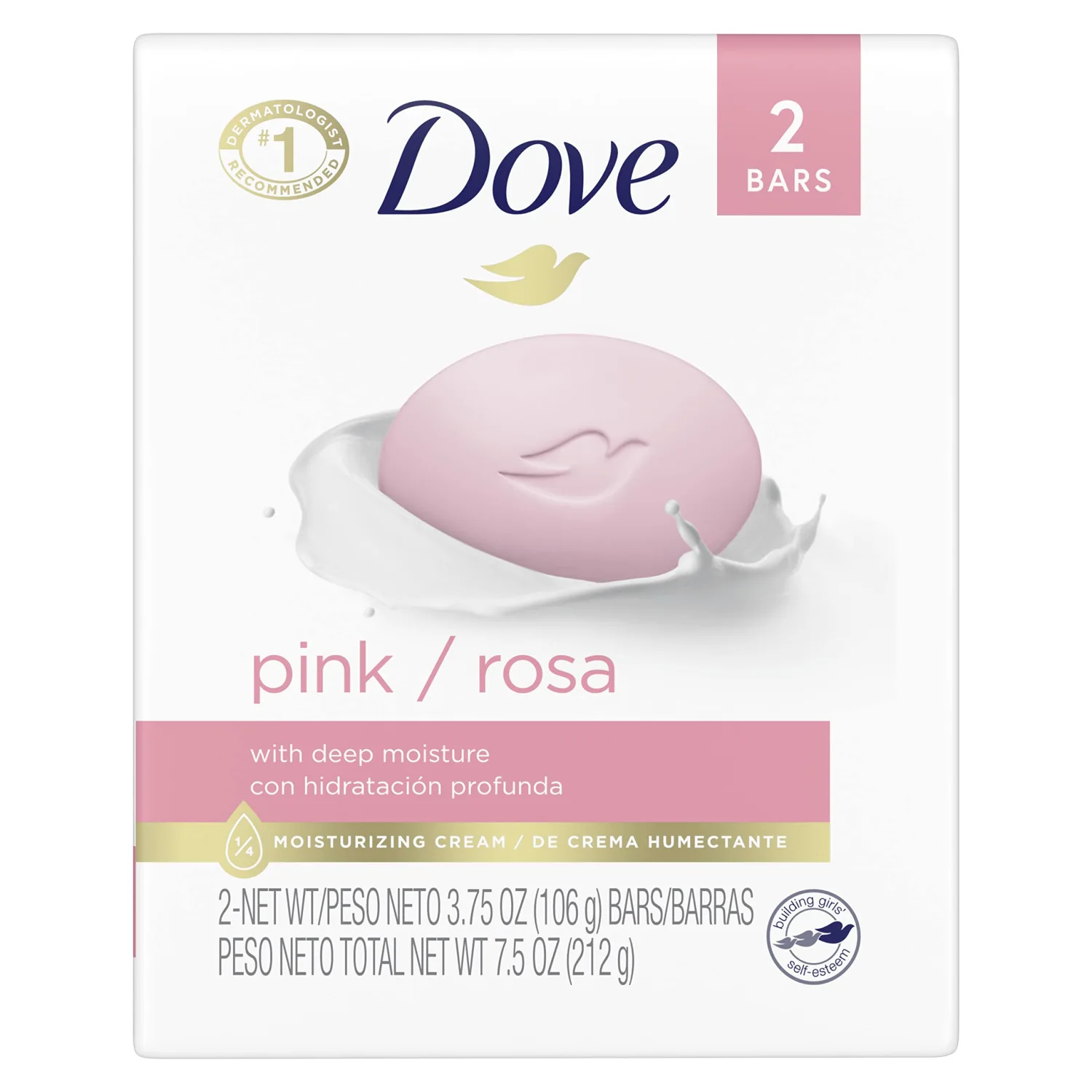 Dove Beauty Bar for Softer Skin Pink More Moisturizing than Bar Soap 3.75 oz 2 Bars
