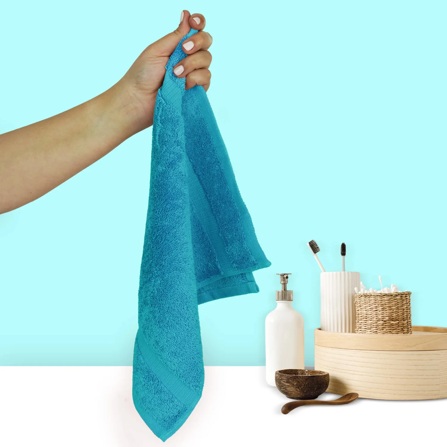 Chakir Turkish Linens 100% Cotton Premium Turkish Towels for Bathroom | 13'' x 13'' (6-Piece Washcloth, Aqua)