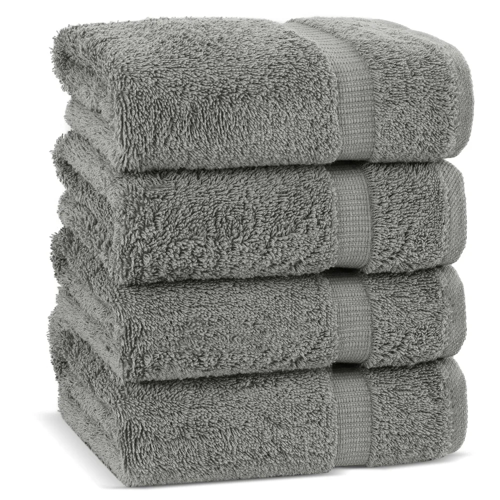 Chakir Turkish Linens 100% Cotton Premium Turkish Towels for Bathroom | 16'' x 30'' (4-Piece Hand Towel, Gray)