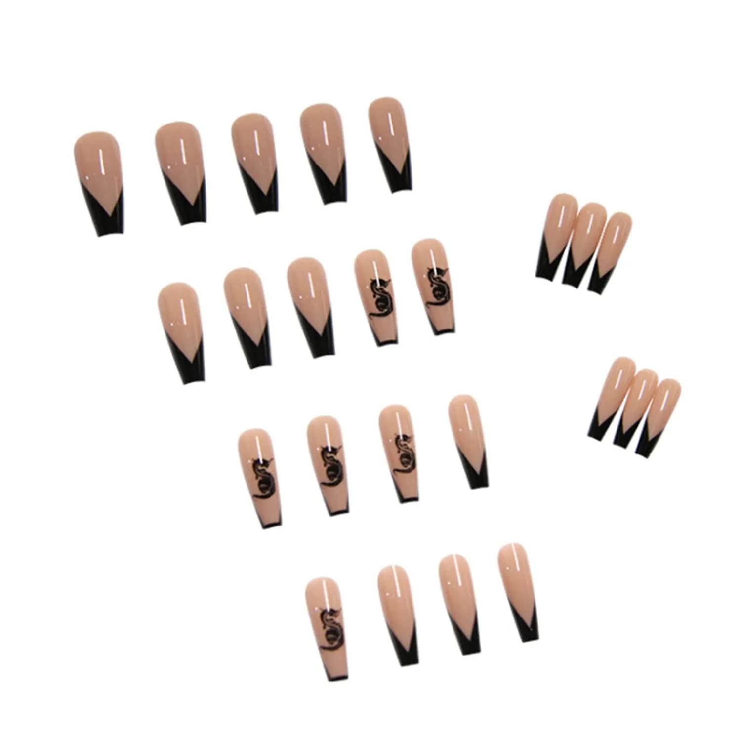 DANMANR Coffin Long Press on Nails Full Cover Coffin Fake Nails Acrylic False Nails for Women (Coffin balck french dragon nails)