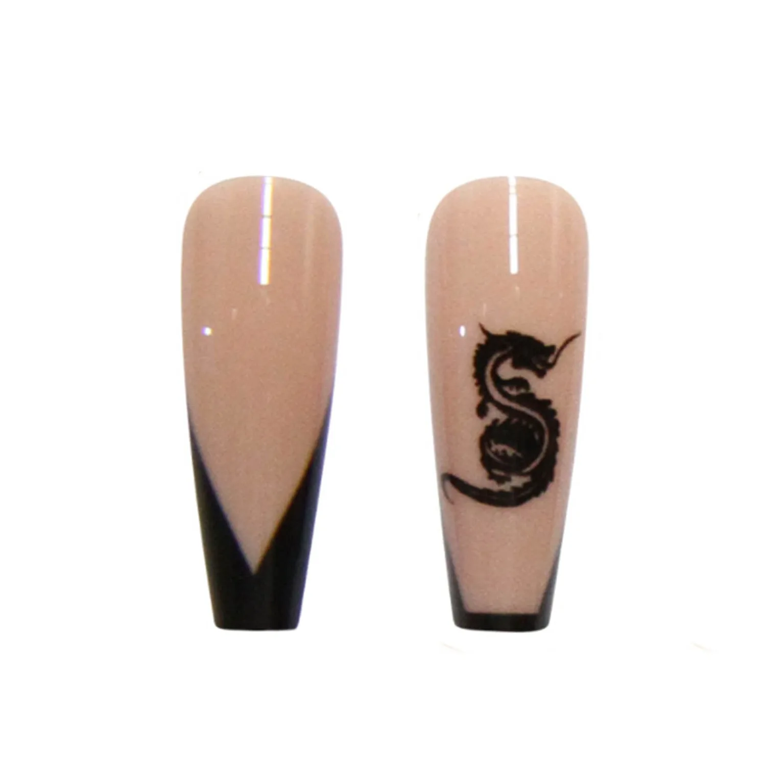 DANMANR Coffin Long Press on Nails Full Cover Coffin Fake Nails Acrylic False Nails for Women (Coffin balck french dragon nails)