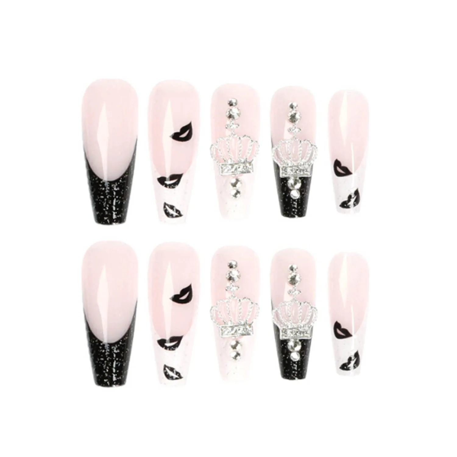 Long Press on Nails Square French Fake Nails Full Cover Nude Acrylic False Nails for Women and Girls 24PCS (French Crown Rhinestones)