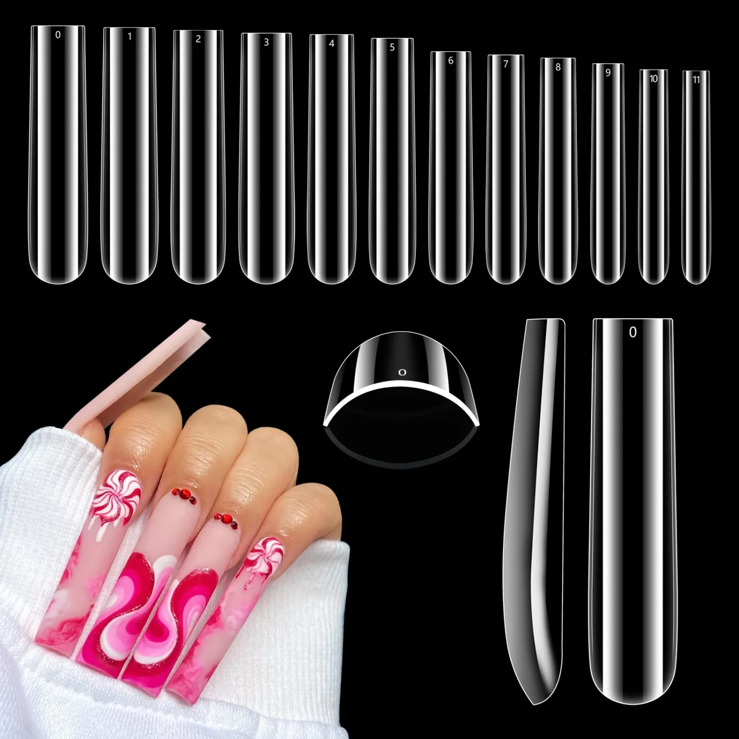 504PCS Clear Square Nail Tips for Acrylic Nails Professional, XXL/XXXL Extra Long Tapered Square Straight Acrylic Nail Tips, Full Cover No C Curve False Nail Extension Tips for Manicure Salon Nail Art